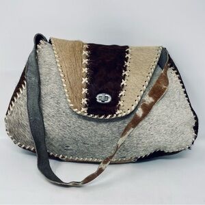 Vintage Aboriginal Real Fur Brown and Grey Handmade Shoulder Bag